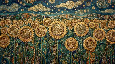 Gustav Klimt Sunflower Field Panorama Canvas Wall Art