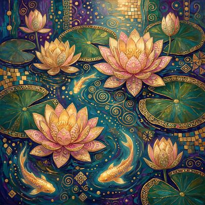 Gustav Klimt Sacred Lotus Pond Scene Canvas Painting