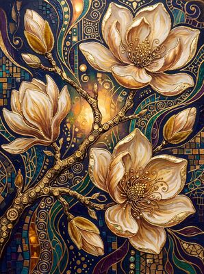 Gustav Klimt Magnolia Branch Blooms Canvas Painting