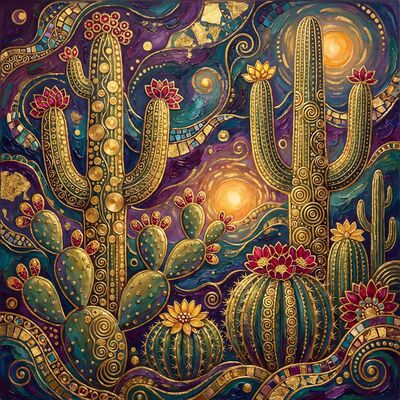 Gustav Klimt Desert Cactus Garden Canvas Wall Art