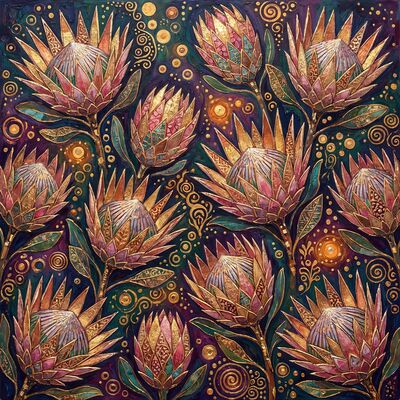 Gustav Klimt Protea Flower Display Canvas Painting