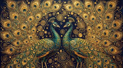 Gustav Klimt Peacock Pair Display Canvas Wall Art