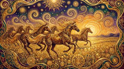 Gustav Klimt Galloping Horse Group Canvas Wall Art