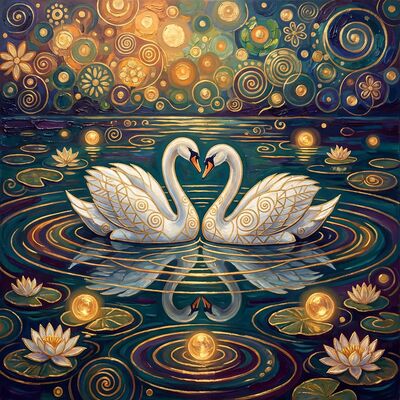 Gustav Klimt Swan Lake Night Scene Canvas Painting