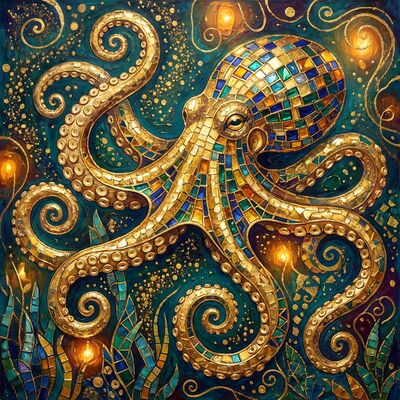 Gustav Klimt Deep Sea Octopus Scene Canvas Wall Art