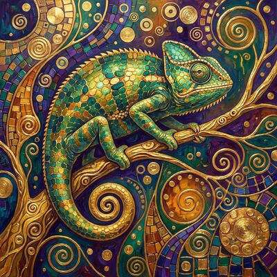 Gustav Klimt Chameleon on Branch Scene Canvas Painting