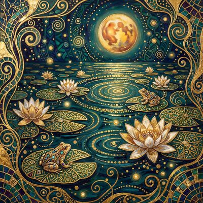 Gustav Klimt Moonlit Lily Pond Scene Canvas Painting