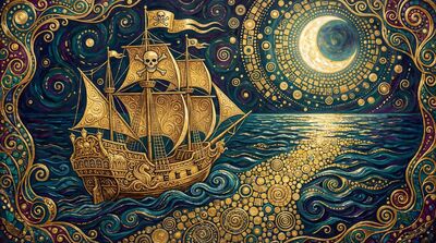 Gustav Klimt Pirate Galleon Ship Scene Canvas Painting