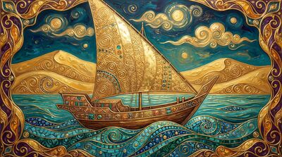 Gustav Klimt Dhow Sailing Vessel Scene Canvas Wall Art
