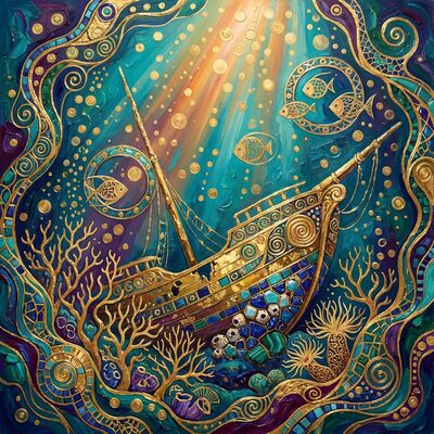 Gustav Klimt Shipwreck on Reef Scene Canvas Painting