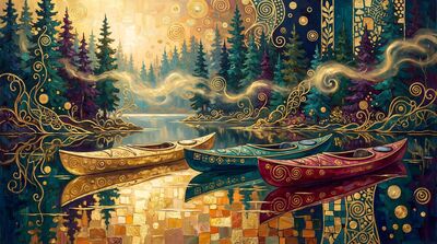 Gustav Klimt Kayaks on Northern Lake Canvas Wall Art