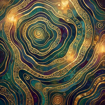 Gustav Klimt Golden Topographic Map Canvas Painting