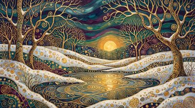 Gustav Klimt Winter Solstice Scene Canvas Wall Art