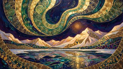 Gustav Klimt Aurora Borealis Display Canvas Painting