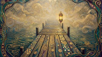 Gustav Klimt Foggy Pier Morning Scene Canvas Painting