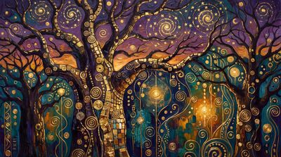 Gustav Klimt Baobab Tree at Twilight Canvas Wall Art