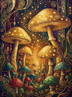 Gustav Klimt Enchanted Mushroom Forest Canvas Wall Art