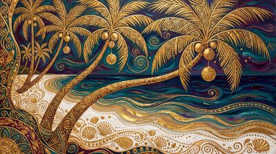 Gustav Klimt Coconut Palm Beach Grove Canvas Wall Art