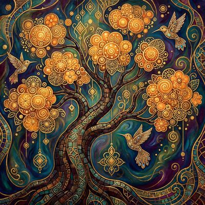 Gustav Klimt Coral Tree in Bloom Canvas Painting