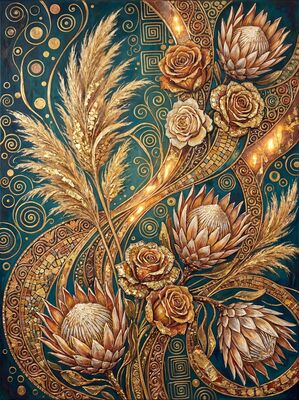 Gustav Klimt Dried Flower Arrangement Canvas Wall Art
