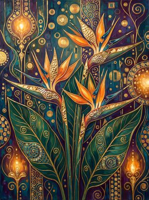 Gustav Klimt Bird of Paradise Flower Canvas Painting