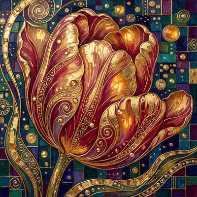 Gustav Klimt Tulip Bloom Close-Up Canvas Wall Art
