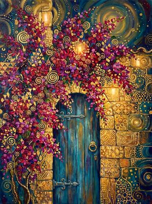 Gustav Klimt Bougainvillea Wall Scene Canvas Painting