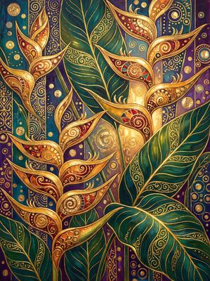 Gustav Klimt Tropical Heliconia Blooms Canvas Painting