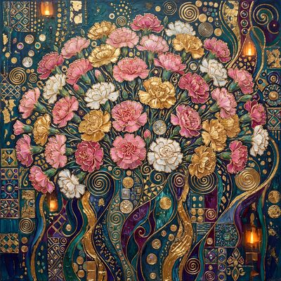 Gustav Klimt Carnation Flower Dome Canvas Painting