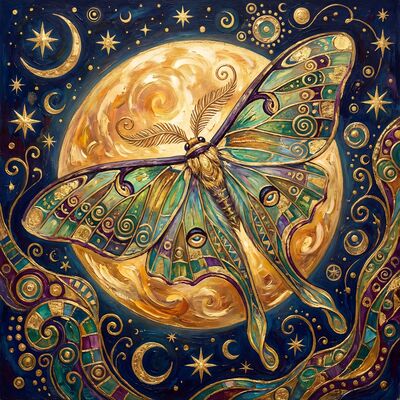 Gustav Klimt Moth Under Moonlight Canvas Painting