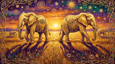 Gustav Klimt Elephants River Crossing Canvas Wall Art