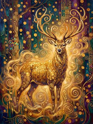 Gustav Klimt Stag in Morning Mist Canvas Wall Art