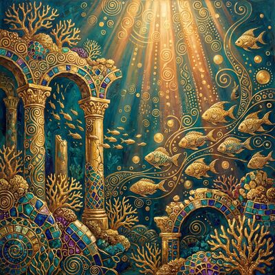 Gustav Klimt Underwater Ancient Ruins Canvas Wall Art
