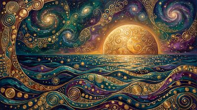 Gustav Klimt Cosmic Ocean Waves Scene Canvas Wall Art