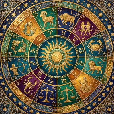 Gustav Klimt Golden Zodiac Wheel Design Canvas Painting