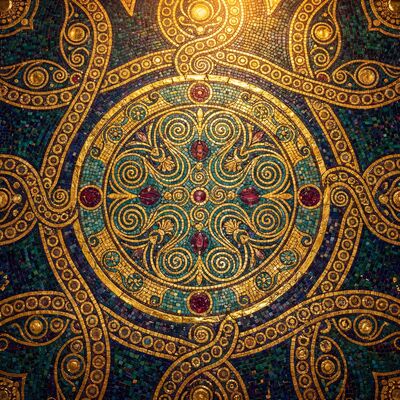 Gustav Klimt Golden Mosaic Floor Pattern Canvas Wall Art