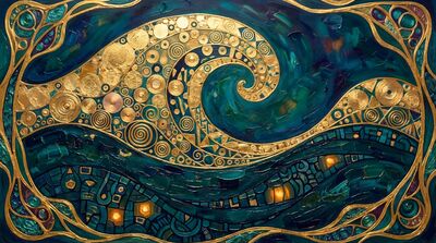 Gustav Klimt Golden Wave Surge Scene Canvas Painting