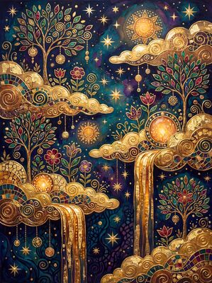 Gustav Klimt Celestial Night Garden Canvas Wall Art