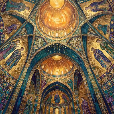Gustav Klimt Cathedral Ceiling Panorama Canvas Wall Art