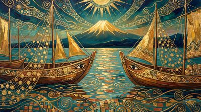 Gustav Klimt Japanese Fishing Boats Canvas Painting