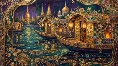 Gustav Klimt River Houseboat Scene Canvas Wall Art