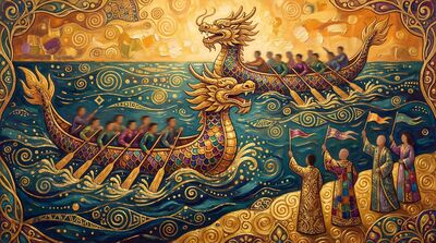 Gustav Klimt Dragon Boat Race Scene Canvas Painting