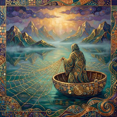 Gustav Klimt Coracle Fisherman Scene Canvas Painting