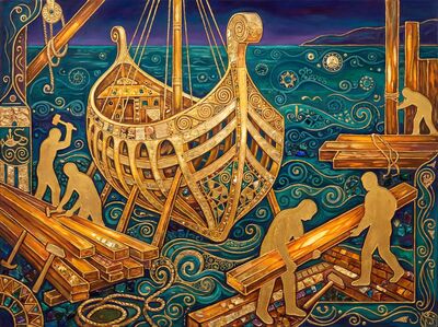 Gustav Klimt Shipyard Construction Scene Canvas Wall Art