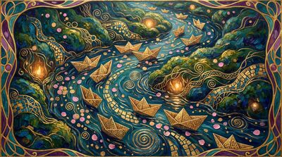 Gustav Klimt Paper Boats on Stream Canvas Painting