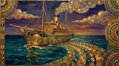 Gustav Klimt Golden Steam Yacht Scene Canvas Wall Art