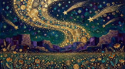 Gustav Klimt Milky Way Mountain View Canvas Painting