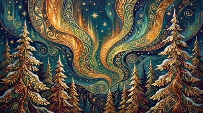 Gustav Klimt Northern Lights Aurora Scene Canvas Painting