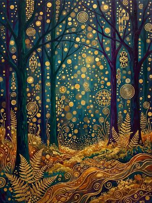 Gustav Klimt Firefly Forest Night Scene Canvas Wall Art