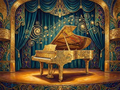 Gustav Klimt Grand Piano Portrait Scene Canvas Painting